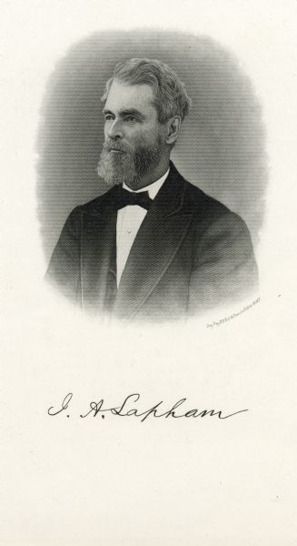Increase Lapham Engraved quarter-length portrait of Increase Lapham.