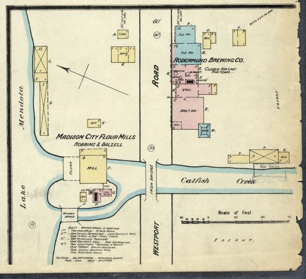 A detail of a Sanborn map including Catfish Creek and Westport Road by Lake Mendota.