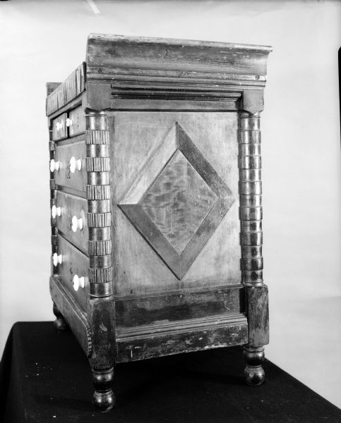 Chest of Drawers, Side View Side view of a chest of drawers, which was handcrafted by Aslak Lie, a Norwegian-American.