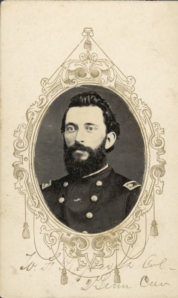 William F. Prosser Head and shoulders oval-framed portrait of Lieutenant Colonel William Prosser. The matte has a decorative border printed in gold ink.