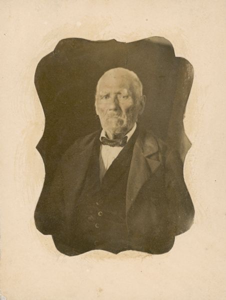 Waist-up portrait of John Cuppy at the age of 100. He was a soldier under Captain Samuel Brady.