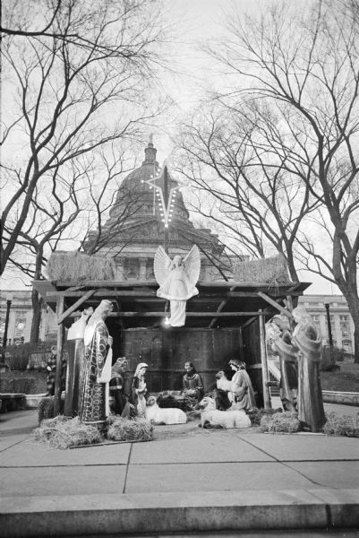 Capitol Nativity Scene Life-sized nativity scene at the State Street corner of the Wisconsin Capitol Square.