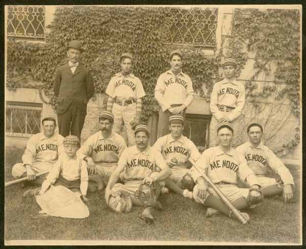Mendota State Hospital Baseball Team A group portrait, on the lawn in front of a building, of the Mendota State Hospital baseball team in uniform.