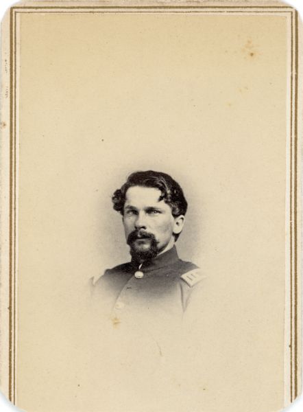 Vignetted head and shoulders civil war portrait of George Otis.