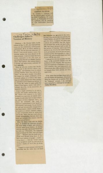 <i>Capitol Times</i> Editorial An article titled: "Challenges Salter's Version of History," regarding Kwame Salter's column.