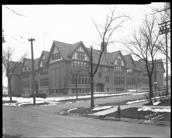 View across street towards the Randall Elementary School, 1802 Regent Street at 10 N. Spooner Street.