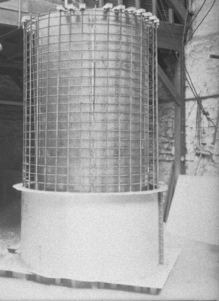Concrete chimney (model) under construction, U.W. Mining Engineering Building.