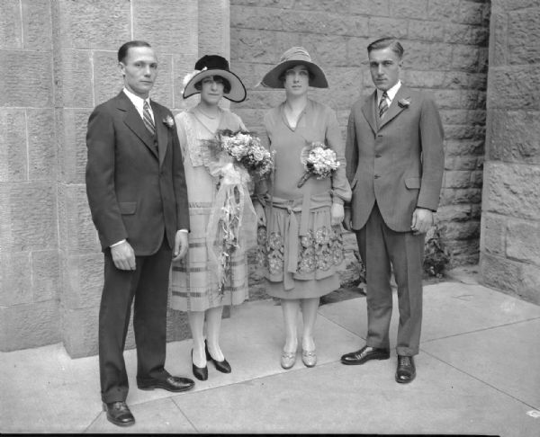 Mildred House and Lloyd Coleman Wedding Party, with the bride and groom with maid of honor and best man.
