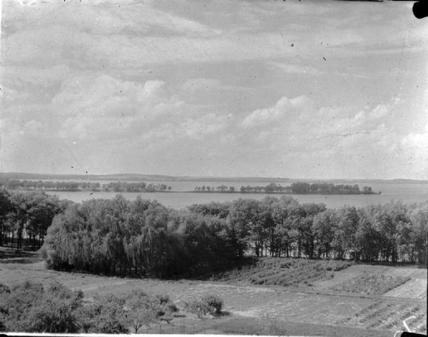 Elevated view of Picnic Point on Lake Mendota from the University of Wisconsin-Madison Soils building.
