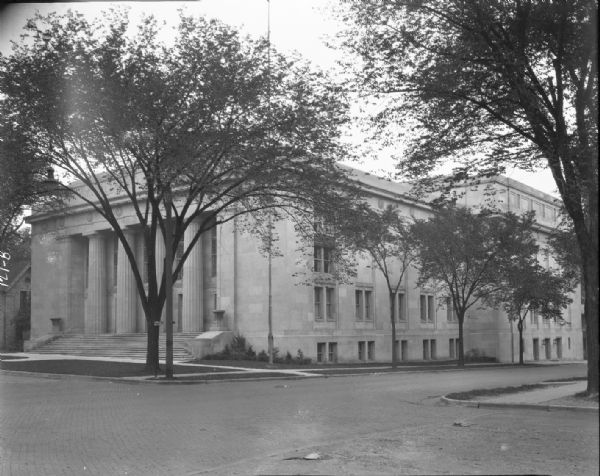 View across E. Johnson Street towards the Masonic Temple at 301 Wisconsin Avenue.