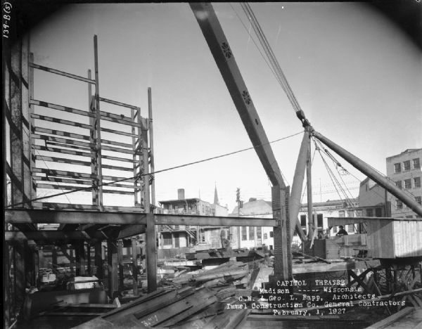 Capitol Theatre, at 211 State Street, under construction. View is looking from the south toward State Street.