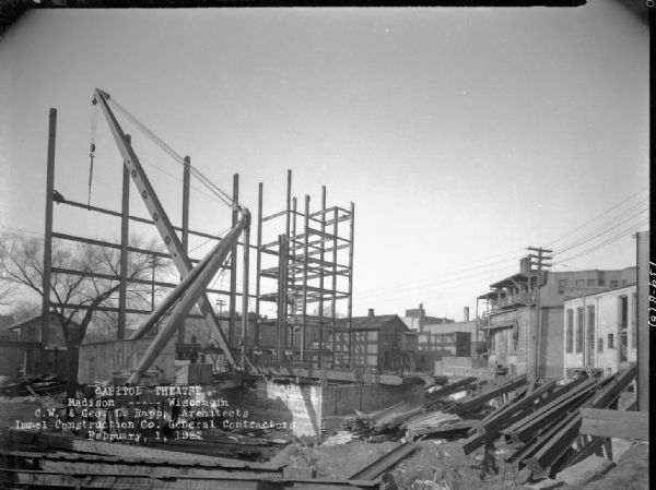 Capitol Theatre, 211 State Street, under construction. View looking from Kessenich's toward Dayton Street.