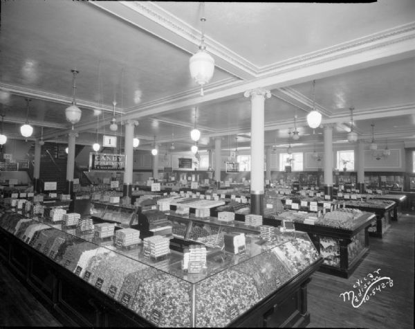 Woolworth's Variety Store interior overview of Candy Department and sign, 1 E. Main Street.