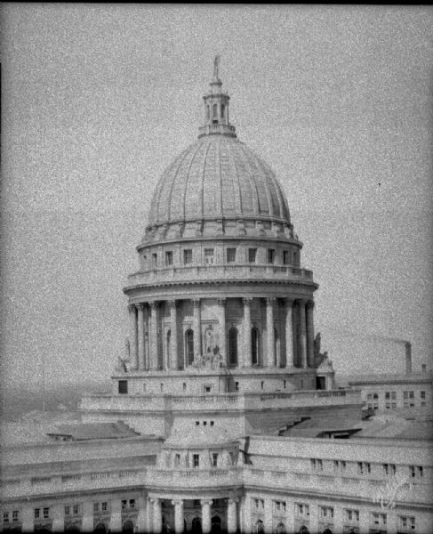 Elevated view of the Wisconsin State Capitol dome.