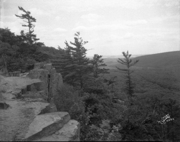 Elevated view of Devil's Lake State Park from East Bluff, looking east toward the valley.