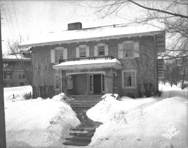 Professor Edward Farrington residence in winter, at 208 Lathrop Street in University Heights.