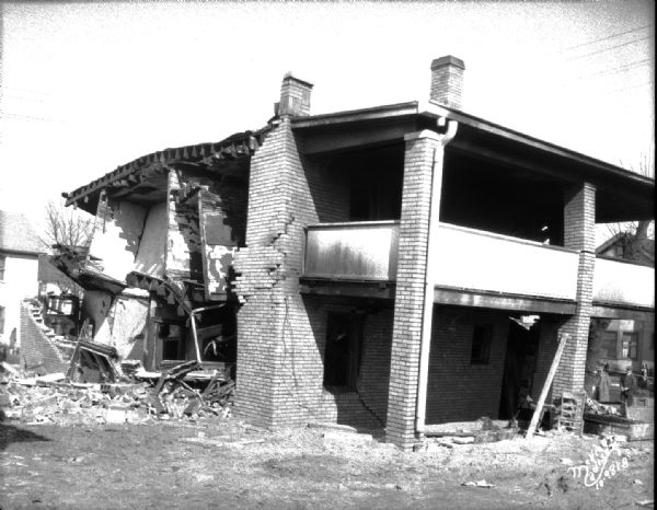 Exploded store of Troia & Son at 102 S. Park Street from the back. Corner of Park and Milton Streets.