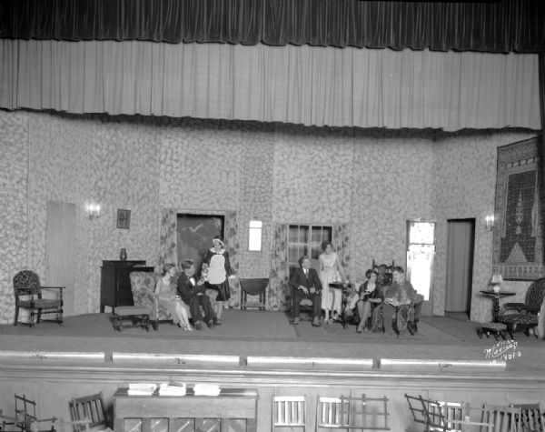 East High School play, interior scene, Act III, from "The Romantic Age" by A.A. Milne.
