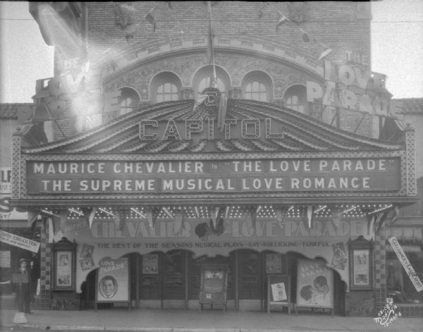 Capitol Theatre marquee, 209 State Street, showing Maurice Chevalier in "The Love Parade."