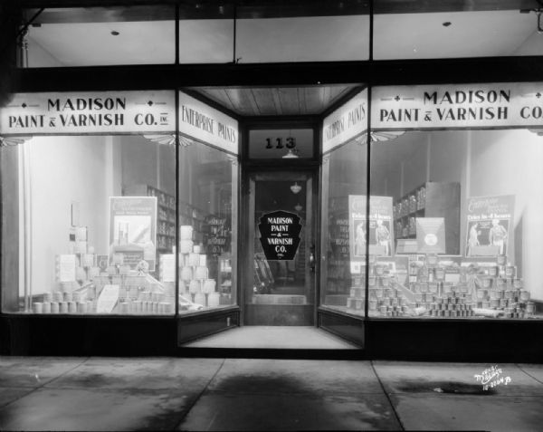 Madison Paint & Varnish Co. storefront windows, 113 W. Washington Avenue.