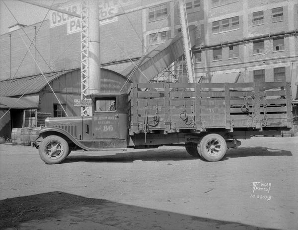 Belleville Stock Co. truck at Oscar Mayer's Co. plant.