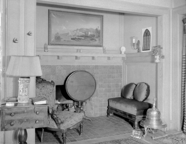 Fireplace inglenook at James and Grace Ramsay residence. 835 Farwell Drive.
