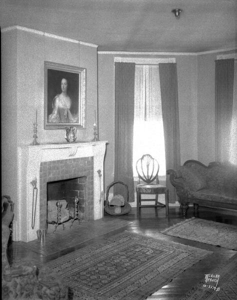 Living room in Dr. Willard and Alice Bleyer residence, 423 N. Carroll Street.