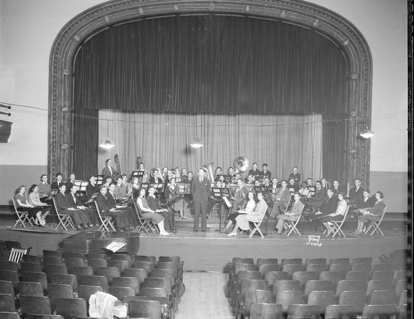 Central High School band on the auditorium stage.