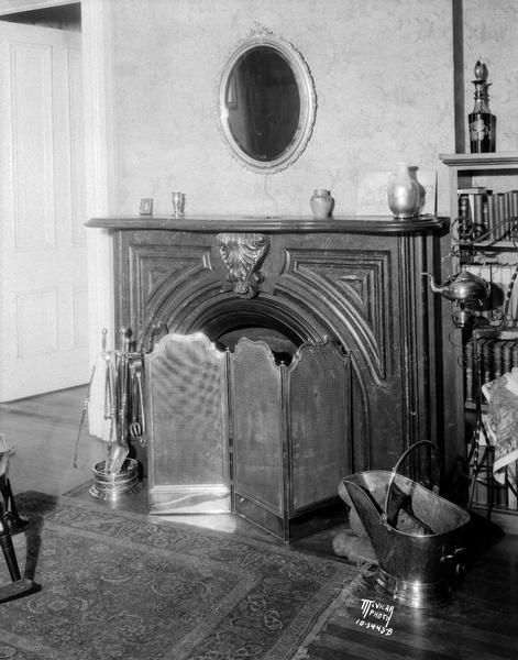 Phillip and Katherine Fox house interior showing fireplace. 28 W. Wilson Street.
