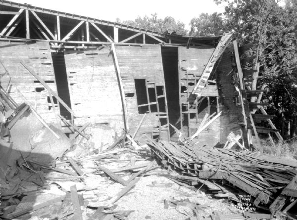 Close-up of collapsed Conklin Icehouse at Lake Wingra.