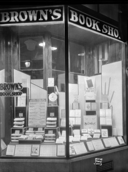 Brown's Book Shop, 643 State Street, with a window display of the "Modern Library."
