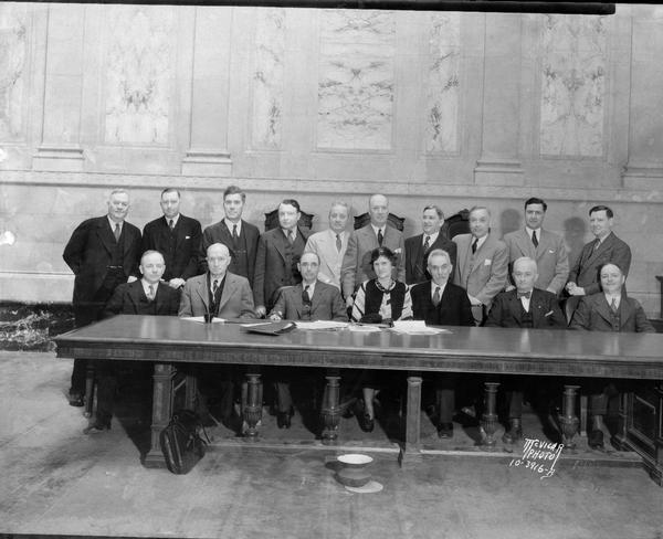 Group portrait of delegates to the 18th amendment repeal convention. Text on back of print reads: "Delegation to the Convention for Ratification of the 21st amendment (which repealed the 1919 18th Prohibition Amendment.)"