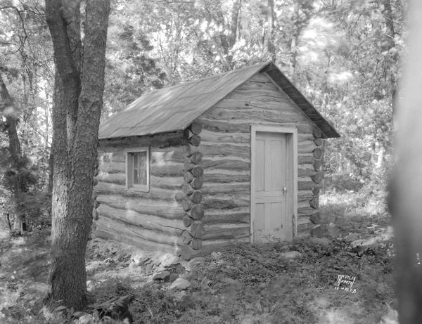 Private Catholic log cabin chapel built in 1913 by John Zeier on his property on Portage Road north of East Washington Avenue.