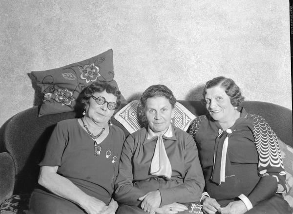 Portrait of three sisters, seated on a couch, taken at 616 Brittingham Boulevard. (probably shows Mary York and Marie Eberhardt).