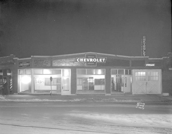 Night view of Chevrolet Sales and Service at 1501 Monroe Street.