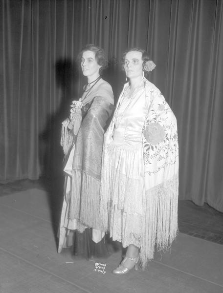 Woman's Club Shawl pageant, Mrs. M.A. Edwards, French shawl, and Mrs. L.B. Kruger, Spanish shawl.