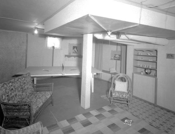 Joseph J. and Grace Fitzpatrick house, 302 N. Brooks Street, recreation room in the basement, featuring a ping pong table.