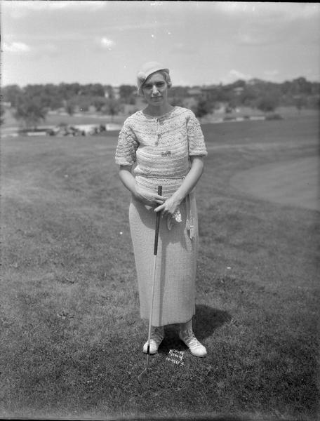 Portrait of Mrs. Karl Luetke, Green Lake, Wisconsin, golf finalist for Women's State Golf Championship.