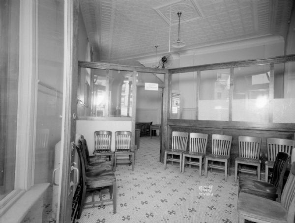 Wisconsin State Employment Services, 111 King Street, waiting room, industrial section, tables and chairs.