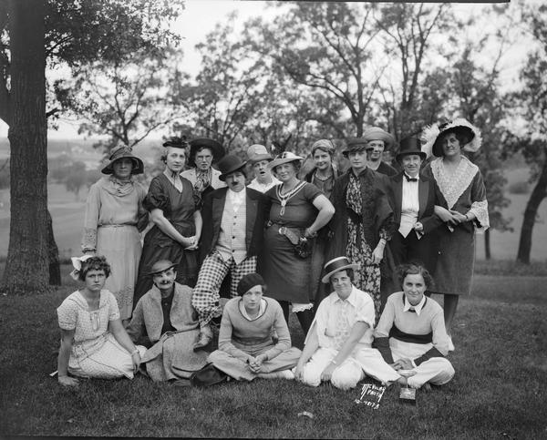 Group portrait of women in costume for costume golf day at Blackhawk Country Club.