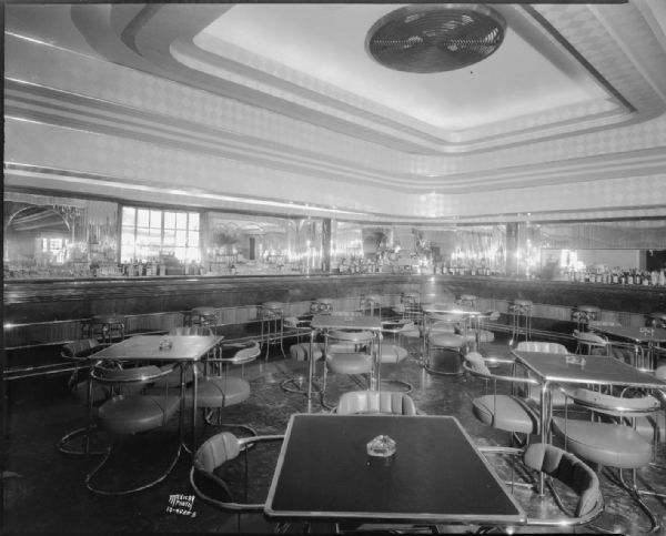 Club Chanticleer bar and lounge, with chrome tables and chairs.