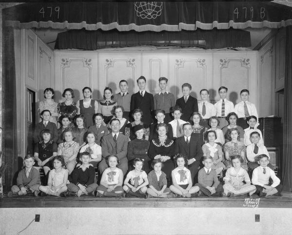 Group portrait of about 40 Jewish children taken for the Workmen's Circle Labor Lyceum, 41-43 N. Mills Street, Greenbush.
