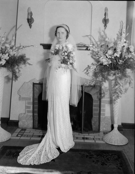 Portrait of Jean Miller Sprinkle as a bride.