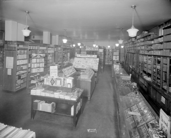 Brown's Book Shop, interior view looking toward the rear, 643 State Street.