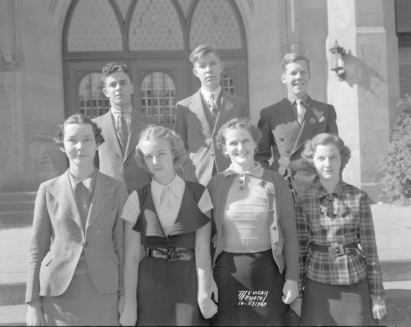 Group portrait of seven members of East High School Tower Times staff.