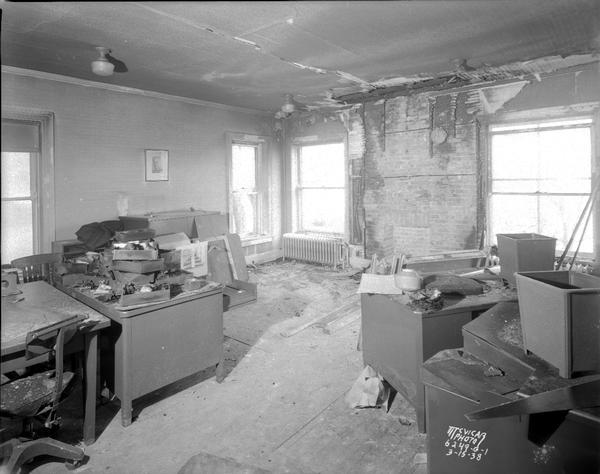 C.U.N.A. (Credit Union National Association) upstairs office, Raiffeisen House 142 E. Gilman Street, after fire.