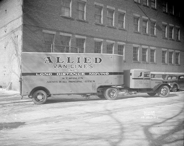 Allied Van Lines truck parked in front of W.T. Whalen Transfer, 605 University Avenue.
