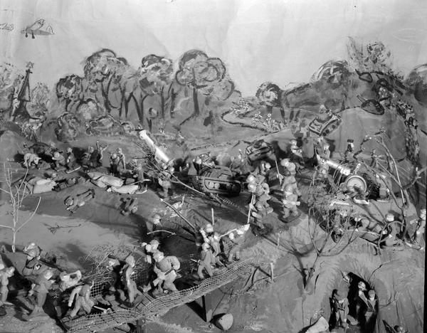 Battlefield diorama made with soap carvings taken for East High School "Tower Times," 2218-22 East Washington Avenue.