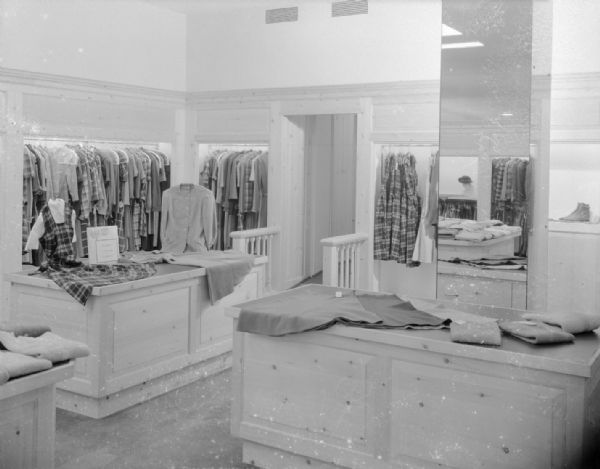 Manchester's Department Store, 2-6 East Mifflin Street, women's dress department, second floor remodeling, featuring "Vogue says, Inevitably, you'll wear a pinafore."