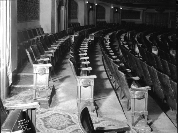 Interior view of the seating of the Orpheum Theatre at the back of the main floor.